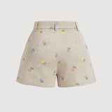 MOD Shorts de verano casuales para mujeres con bordado floral