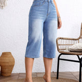 VCAY Pantalones cortos casuales de mezclilla para mujer de unicolor con botones y bolsillos