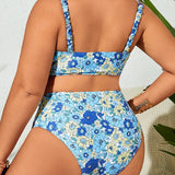 Swim Vcay Conjunto de sujetador y bikini de talla grande con estampado floral para vacaciones en la playa de verano