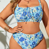 Swim Vcay Conjunto de sujetador y bikini de talla grande con estampado floral para vacaciones en la playa de verano