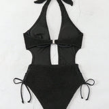 Swim Chicsea Traje de bano de una sola pieza para mujer de unicolor con diseno de huecos, perfecto para llevar en playas y piscinas en el verano