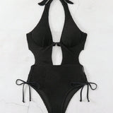 Swim Chicsea Traje de bano de una sola pieza para mujer de unicolor con diseno de huecos, perfecto para llevar en playas y piscinas en el verano