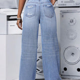 EZwear Jeans largos informales y de moda para mujer con diseno desgastado y ajuste ancho