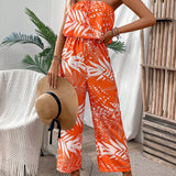 VCAY Women's Fashionable Summer Holiday Style Printed Bandeau Jumpsuit