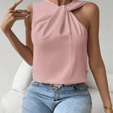 Blusa asimetrica sin mangas de verano para mujer con nudo de torsion y cuello