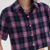 Coolane Camisa corta casusal a cuadros y multicolor para mujer en estilo callejero para el verano