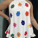 Blusa de a grande para mujer con estampado de flores coloridas con hombros descubiertos