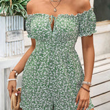 VCAY Beachy Off-Shoulder Floral Printed Jumpsuit For Women