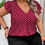 CURVE+ Blusa de a grande con mangas murcielago y estampado de lunares rojos