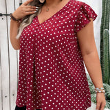 CURVE+ Blusa de a grande con mangas murcielago y estampado de lunares rojos