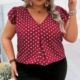 CURVE+ Blusa de a grande con mangas murcielago y estampado de lunares rojos