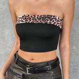 EZwear Top de tubo informal para mujer con estampado de leopardo para uso diario en verano