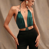 Anewsta Body de mujer sin espalda con cuello halter y unicolor para vacaciones