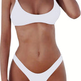 NEW Conjunto de bikini sexy de unicolor para mujer, ideal para vacaciones, consta de dos piezas