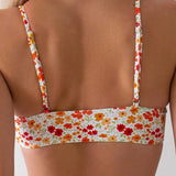 Swim Vcay Top de bikini arrugado con estampado floral delicado para mujer para vacaciones (impresion al azar)