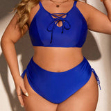 Swim Curve Conjunto de bikini simple para mujer de talla grande de unicolor para traje de bano diario de verano en la playa
