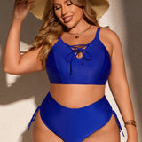 Swim Curve Conjunto de bikini simple para mujer de talla grande de unicolor para traje de bano diario de verano en la playa
