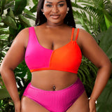 Swim Vcay Top de bikini de tamano grande para mujeres, bloque de color de moda para playa de verano