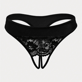 Panties sexys para mujer con tanga abierta con encaje y patron impreso en la parte posterior