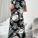 Vestido de dormir de manga corta para mujeres con estampado tropical