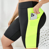 Sport Studio Shorts deportivos fluorescentes de talla grande, estilo urbano, diseno de bolsillos y realzador de gluteos, ropa interior