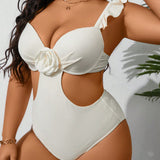 Swim Chicsea Traje de bano de una pieza de verano de talla grande con elegante decoracion de flores 3D para playa