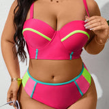 Swim Curve Conjunto de traje de bano de moda para mujer de talla grande con bloque de color para playa en verano