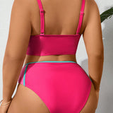 Swim Curve Conjunto de traje de bano de moda para mujer de talla grande con bloque de color para playa en verano