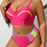 Swim Curve Conjunto de traje de bano de moda para mujer de talla grande con bloque de color para playa en verano