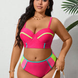 Swim Curve Conjunto de traje de bano de moda para mujer de talla grande con bloque de color para playa en verano