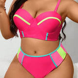 Swim Curve Conjunto de traje de bano de moda para mujer de talla grande con bloque de color para playa en verano