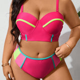 Swim Curve Conjunto de traje de bano de moda para mujer de talla grande con bloque de color para playa en verano