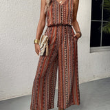 VCAY Bohemian Wide-Leg Jumpsuit For Women, Sleeveless Strap Overall