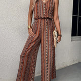 VCAY Bohemian Wide-Leg Jumpsuit For Women, Sleeveless Strap Overall