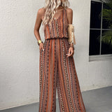 VCAY Bohemian Wide-Leg Jumpsuit For Women, Sleeveless Strap Overall