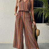 VCAY Bohemian Wide-Leg Jumpsuit For Women, Sleeveless Strap Overall