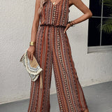 VCAY Bohemian Wide-Leg Jumpsuit For Women, Sleeveless Strap Overall