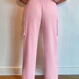 Slayr Nuevo estilo urbano casual en color rosa flojo con grandes bolsillos, ropa de trabajo con pantalones-C