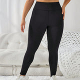 Pantalones de yoga de talla grande para mujer con bloque de color simple para uso diario