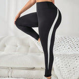 Pantalones de yoga de talla grande para mujer con bloque de color simple para uso diario