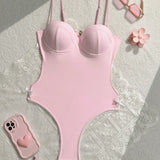 Swim Traje de bano de una pieza rosa estilo sexy para vacaciones