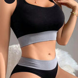 NEW Conjunto de sosten y panty negro inalambrico para mujer, comodo y transpirable, alta elasticidad, adecuado para uso diario