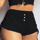 Shorts casuales y elegantes para mujer, shorts sexys con estampado y franjas a los lados con cordon ajustable, 1 pieza
