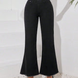 Tall Pantalones Jeans acampanados informales de mujer con bolsillos de parche y dobladillo sin rematar