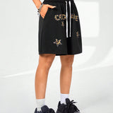Coolane Shorts de punto, anchos y tejidos con estilo de calle para mujer con patron de letras y leopardo, adecuados para la primavera y el verano