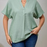 Camisa verde casual de a grande para mujer con cuello en V enado y mangas cortas para el Dia de la Madre de verano