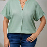 Camisa verde casual de a grande para mujer con cuello en V enado y mangas cortas para el Dia de la Madre de verano