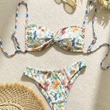 VCAY Conjunto de bikini estampado floral para mujer, estampado aleatorio