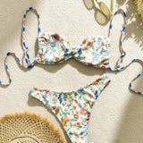 VCAY Conjunto de bikini estampado floral para mujer, estampado aleatorio