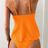 Swim Top de Tankini de textura solida y simple para mujeres, traje de bano de verano para la playa